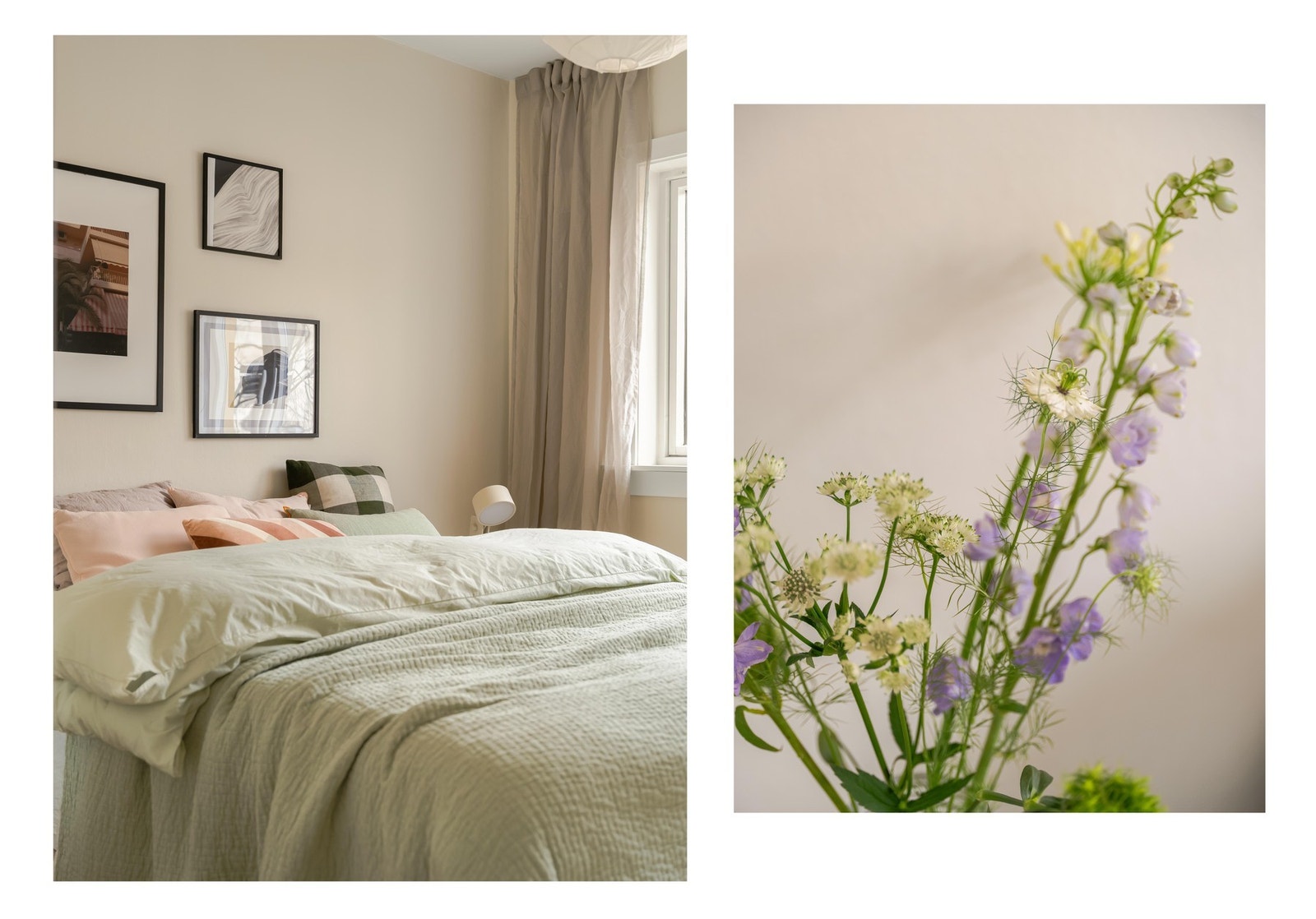 Soverommet vender inn mot en skjermet og frodig bakgård. Overflater er nylig malt i en moderne og lys fargetone. Galleribilde