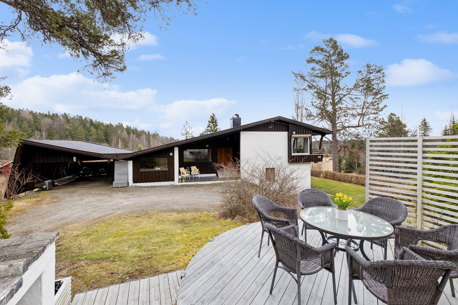 Tomten er en blanding av opparbeidet hage og naturtomt, hvor fjellet er synlig flere steder. Galleribilde