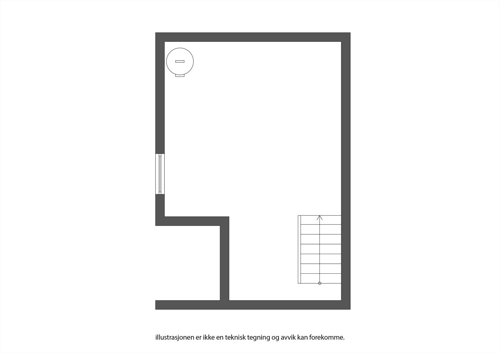 Kjelleren består av en bod på 9 m² med betonggulv. Galleribilde