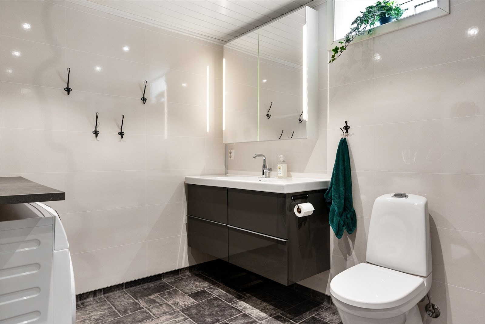 Underetasjen har i dag flere uinnredede kjellerrom, teknisk rom samt gang og bad. Badet har stor baderomsinnredning med skuffefronter, toalett og opplegg for vaskemaskin. Galleribilde