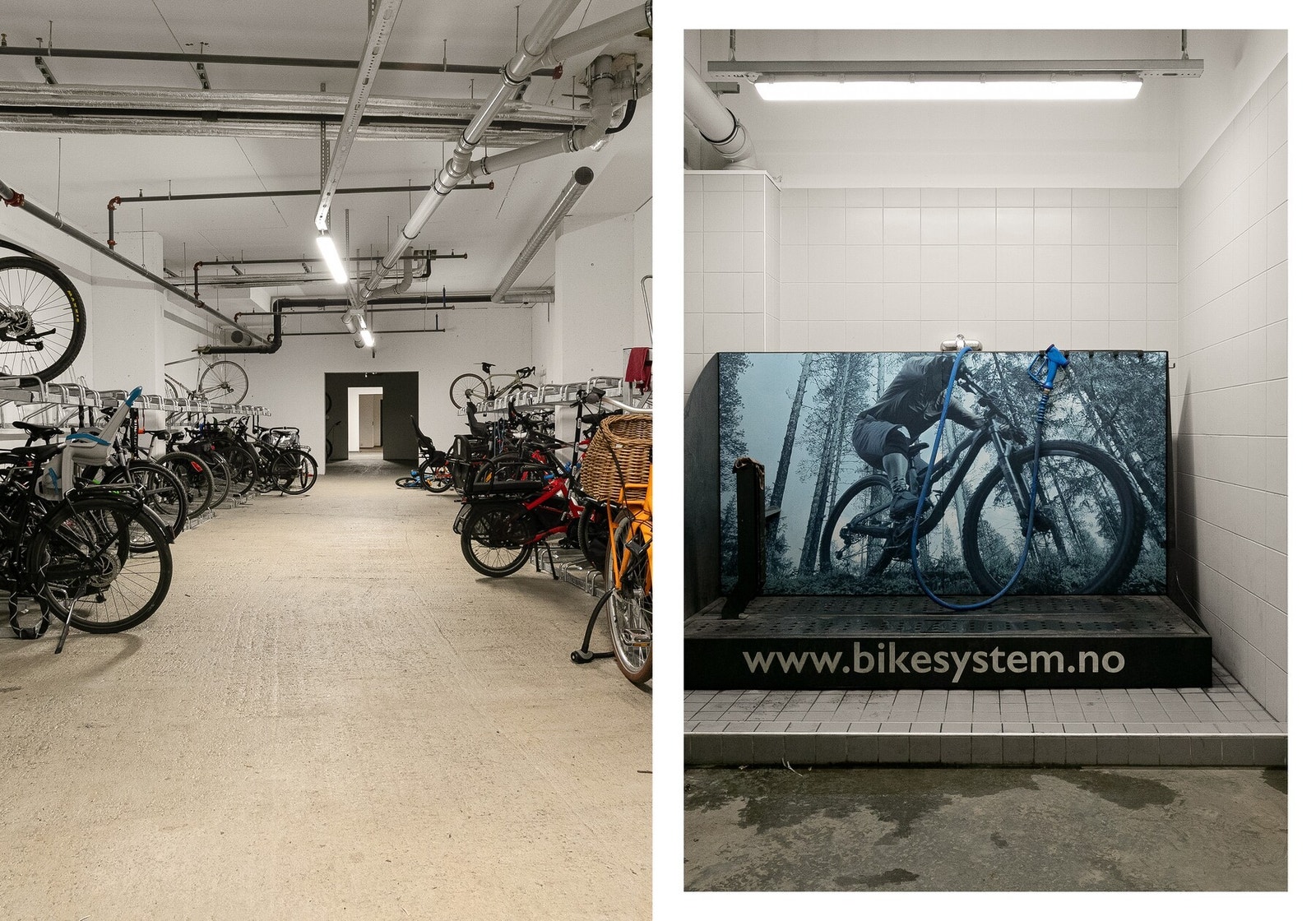 Felles sykkelrom for alle andelseiere med praktisk avspyling av sykler. Galleribilde