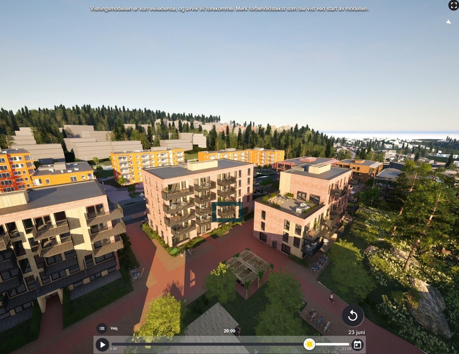 Omtrentlig plassering i hus 1. Simulering ca. klokken 20. Galleribilde