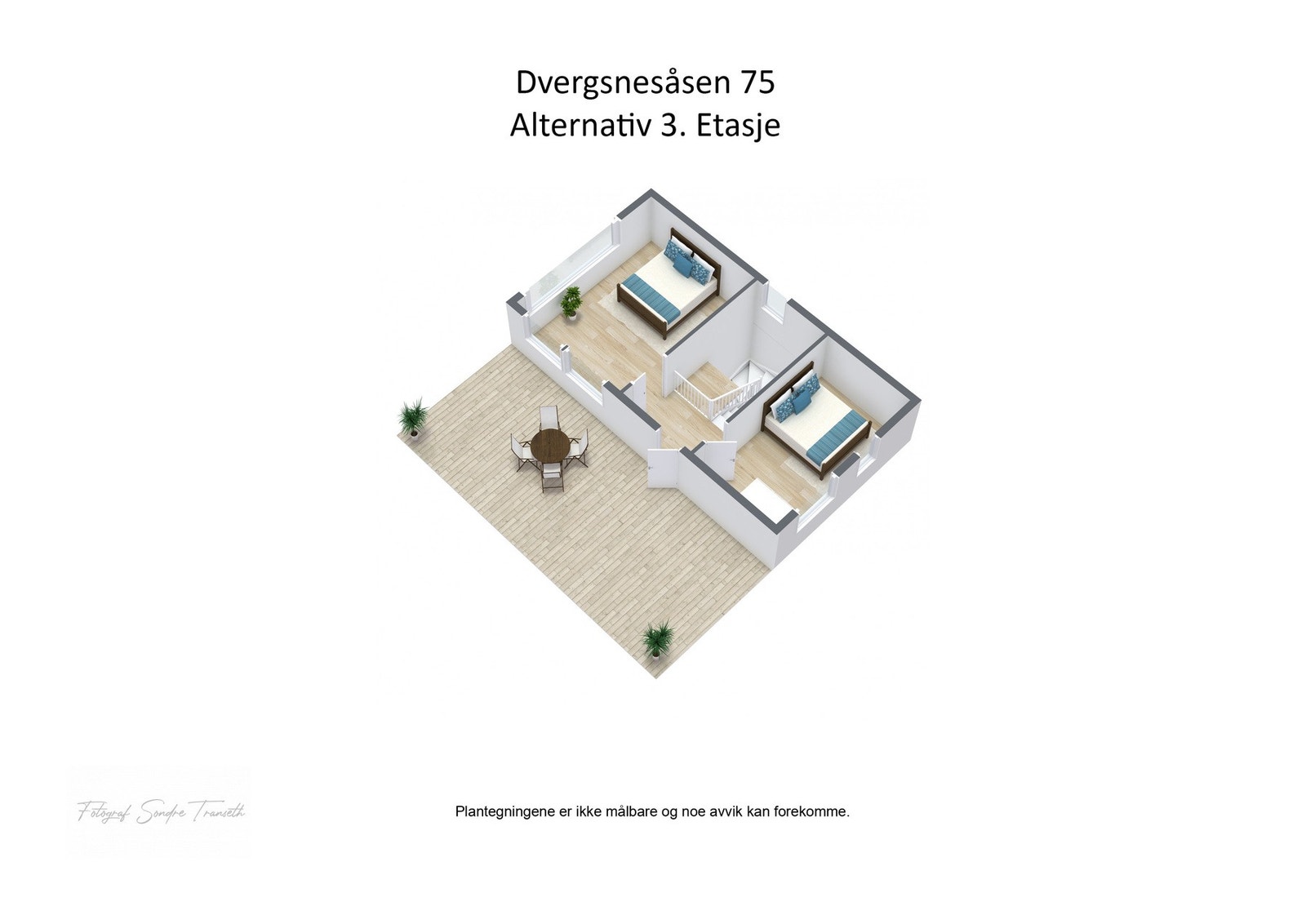 Alternativ planløsning i 3. etasje hvor det er etablert et ekstra soverom. Galleribilde