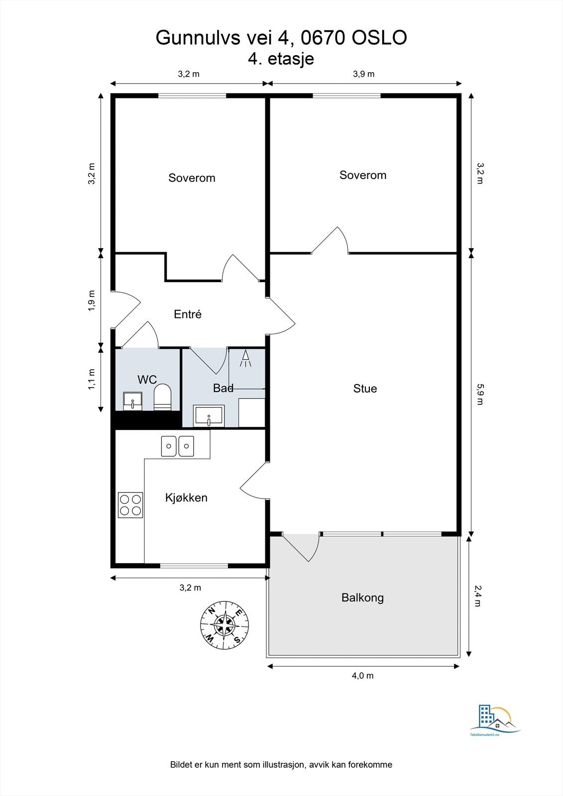 Leiligheten har en arealeffektiv planløsning på 69 m² med to soverom, separat kjøkken og stue med utgang til balkong. Galleribilde