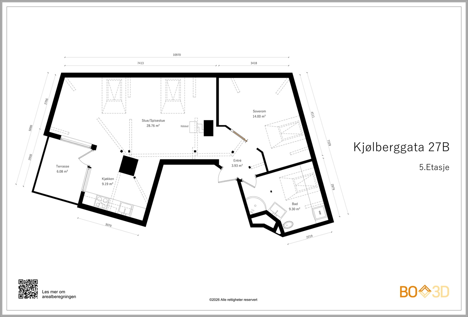 Plantegning med mål. Galleribilde