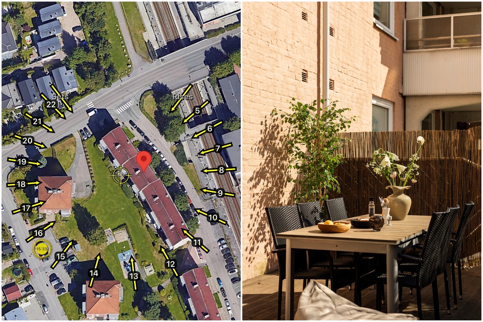 Den sydvestvendte beliggenhten sørger for meget gode solforhold. Legg merke til det store grøntarealet på fremsiden av uteplassen. Galleribilde
