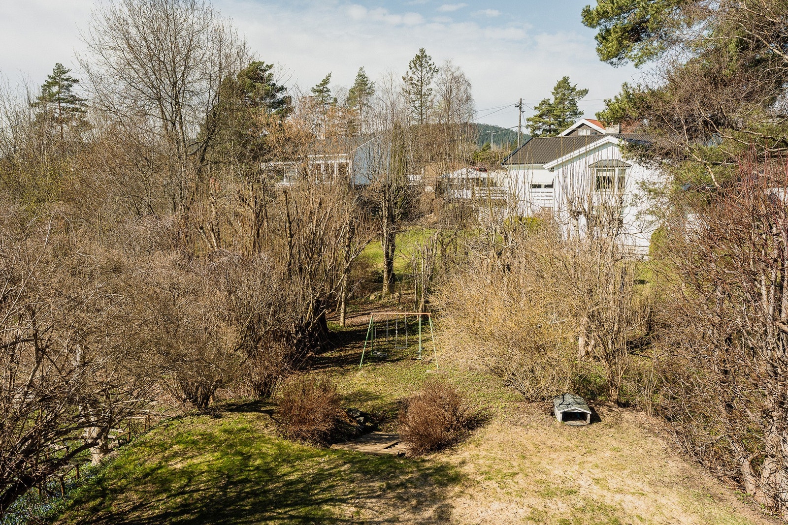 Flott og solrik hage som grenser mot grøntarealer. Galleribilde