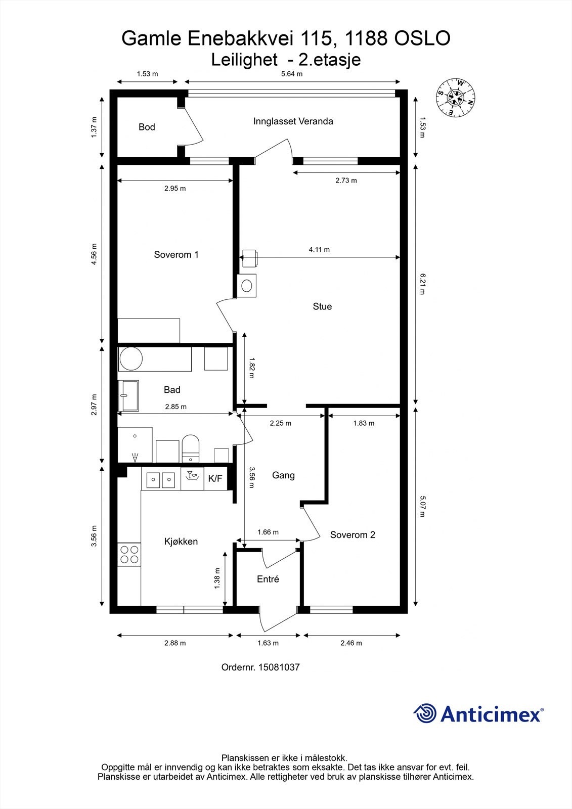 Leiligheten har et bruksareal på 82 m² og en gjennomtenkt planløsning som skiller soverommene fra de sosiale sonene. Galleribilde