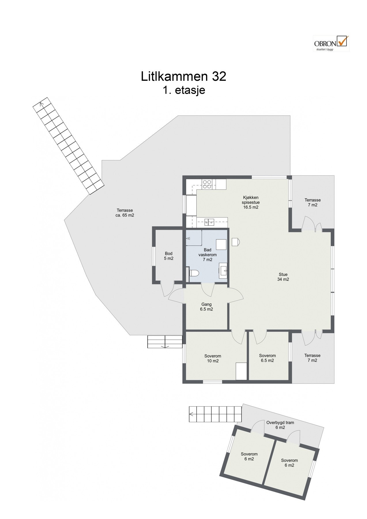 Planskisse av hytte og anneks. Galleribilde