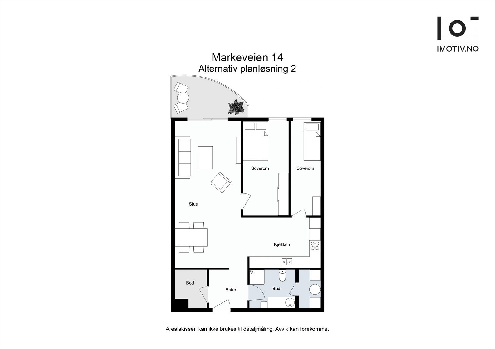 Alternativ planløsning for inndeling med 2 soverom. Dette forutsetter omsøking og godkjennelse og står for kjøpers regning og risiko. Galleribilde