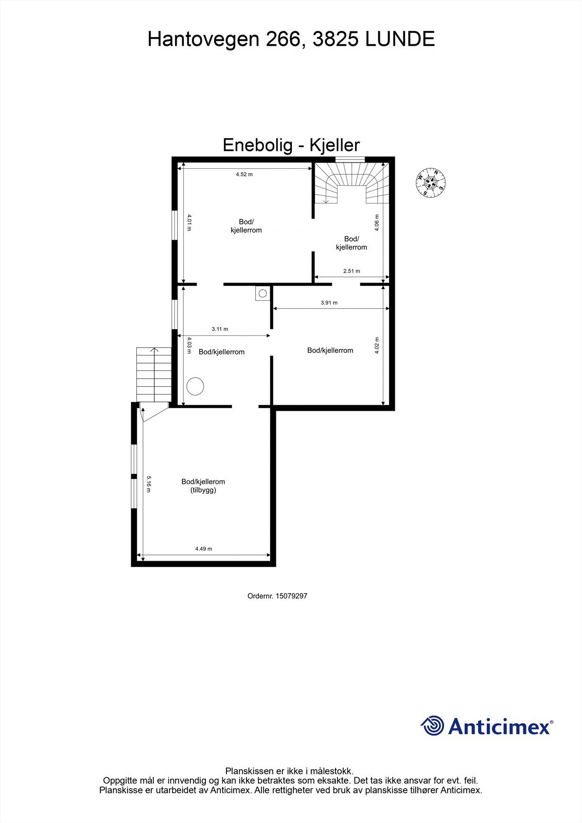 Plantegning for kjeller i hovedboligen. Galleribilde
