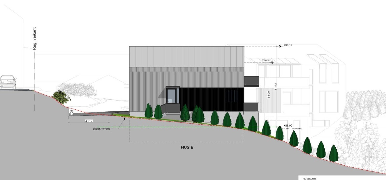 Arkitekttegning. Høgåsveien 1B. Galleribilde