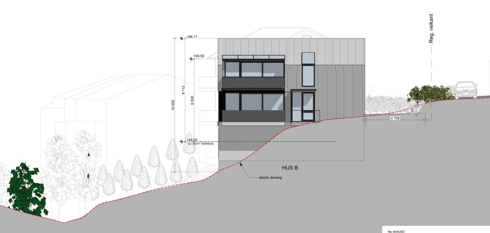 Arkitekttegning. Høgåsveien 1C. Galleribilde