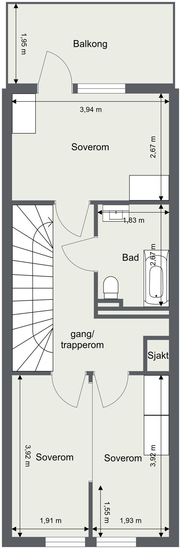Plantegning tredje etasje. Galleribilde