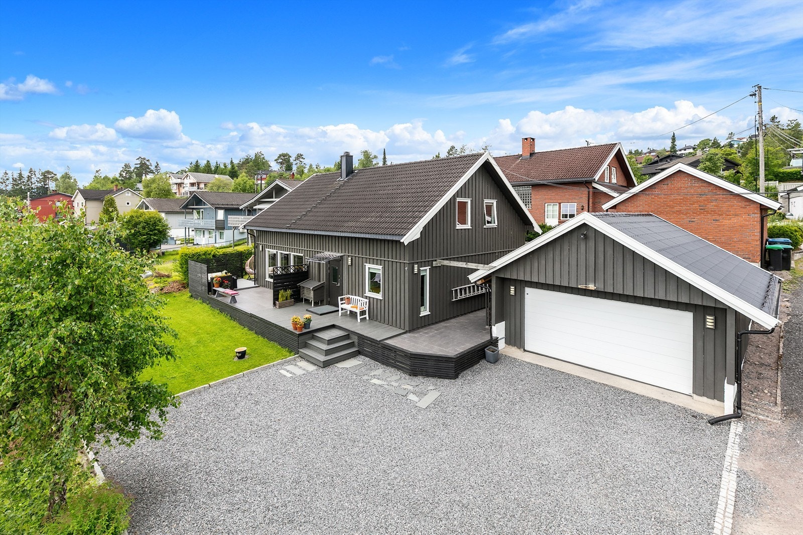 Eiendommen ligger sentralt i attraktivt og veletablert boligfelt og har pent opparbeidet tomt med romslig gårdsplass. Foto: Digit Media AS - Fotograf Jørgen Sørebø Galleribilde