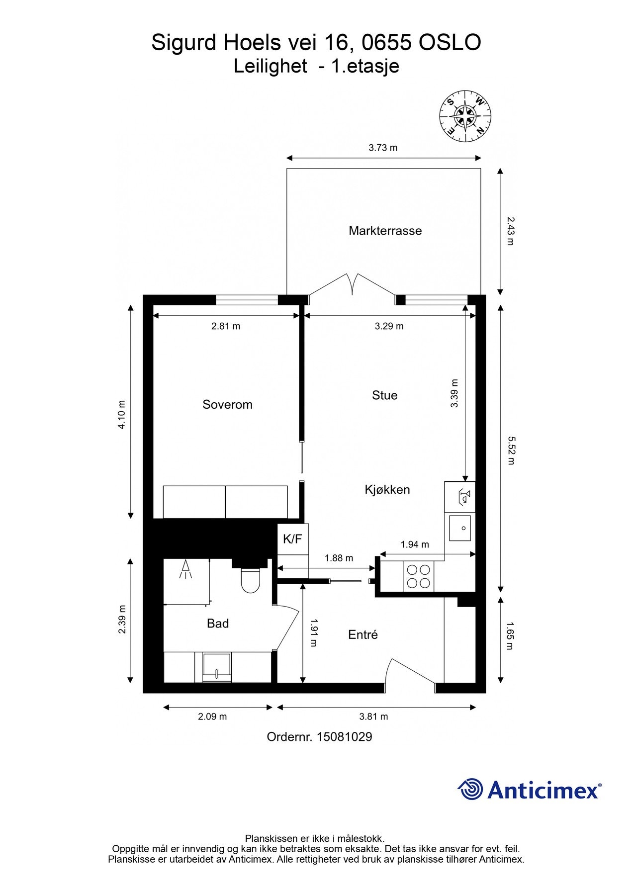 Før vi blar videre ser vi nærmere på boligens planskisse, slik at du får orientert deg. I tillegg til innvendige arealer disponerer boligen en kjellerbod på 5m². Galleribilde