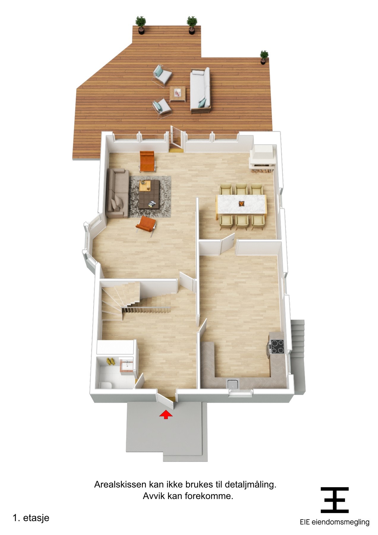3D plantegning 1.etasje. Galleribilde
