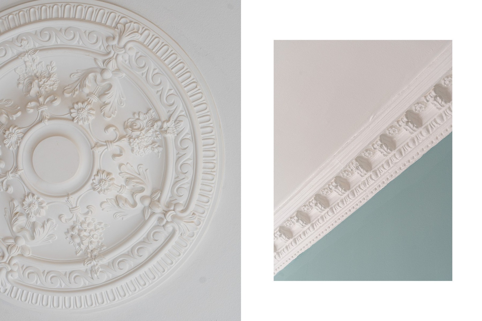 Klassiske detaljer som rosett og stukkatur. Galleribilde