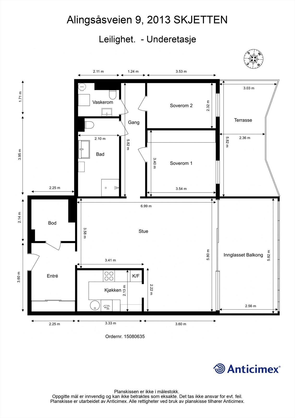 Leiligheten på 96 m² har en arealeffektiv planløsning med to soverom, separat vaskerom og rikelig med lagringsplass. Galleribilde