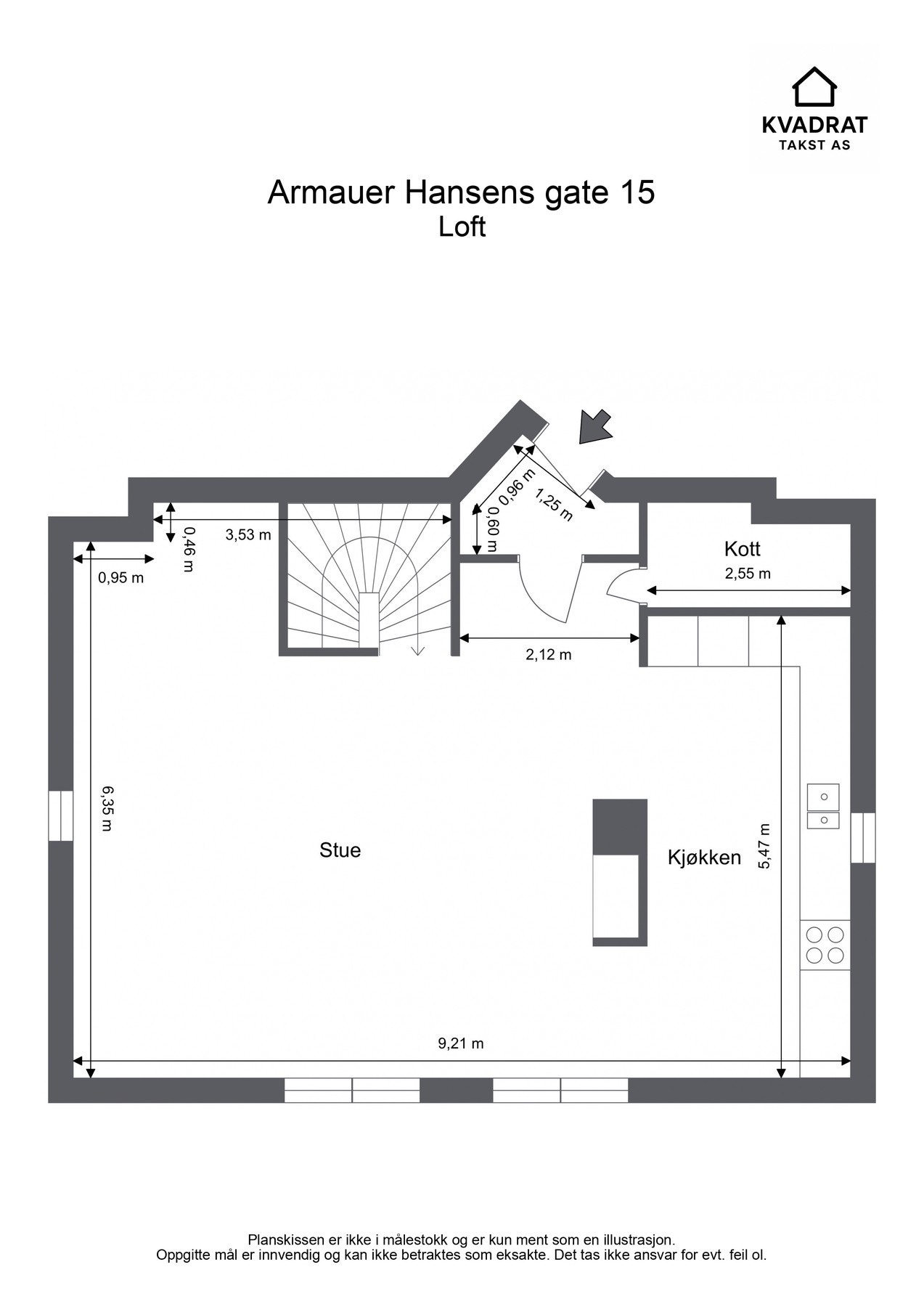 Plantegning - loftetasje. Her er gulvarealet 63 kvm. Galleribilde