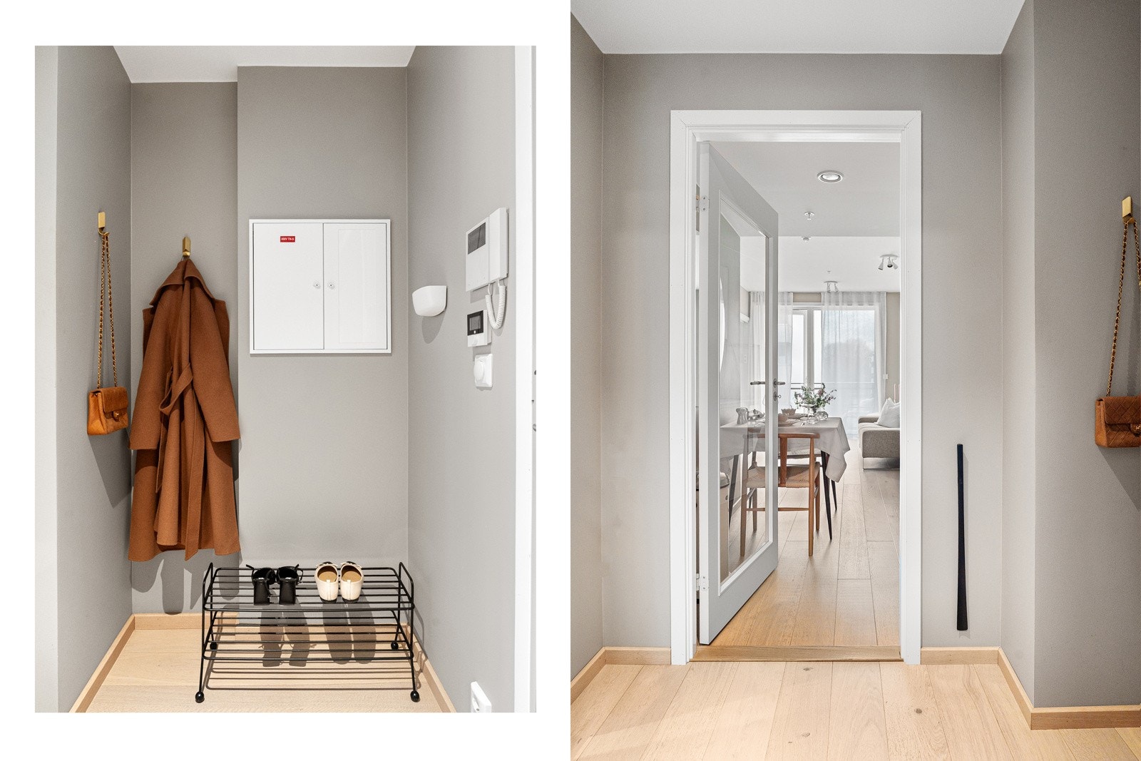 Velkommen inn! Entréen er romslig og praktisk, med plass til å henge fra seg yttertøy og sko på en enkel og ryddig måte. Galleribilde