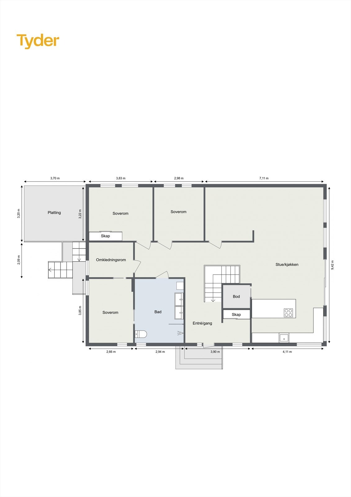 Plantegning, 1.etasje. Galleribilde