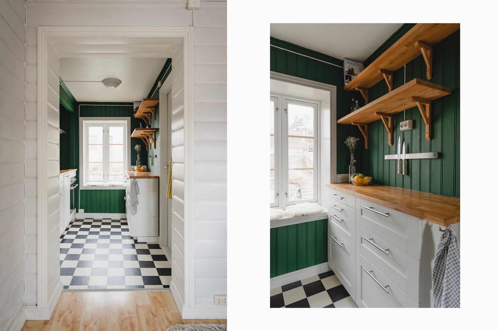 Kjempekoselig og praktisk kjøkken mellom stuen og soverom.