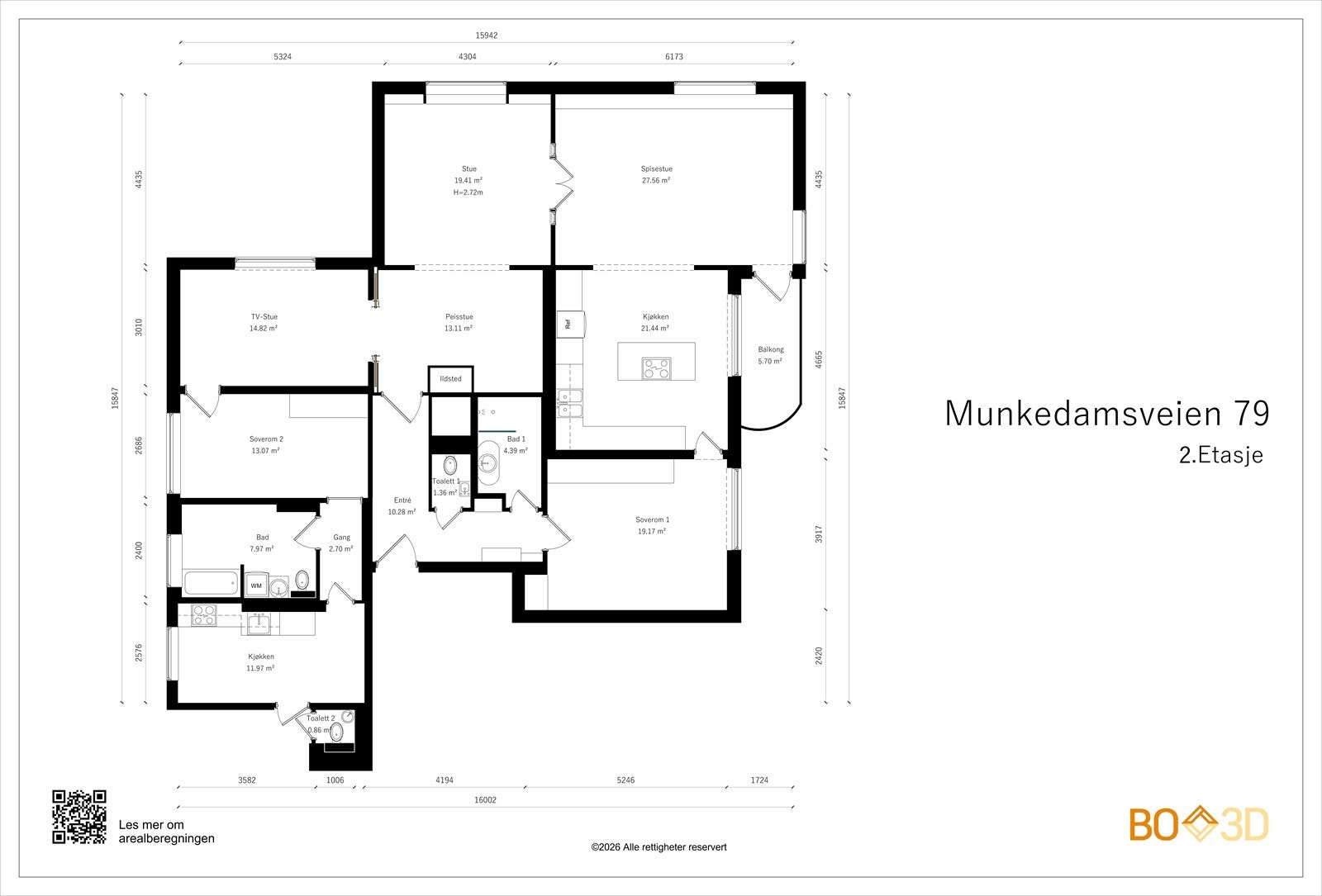 Alternativ plantegning med hybel i bakkant av leiligheten. Galleribilde