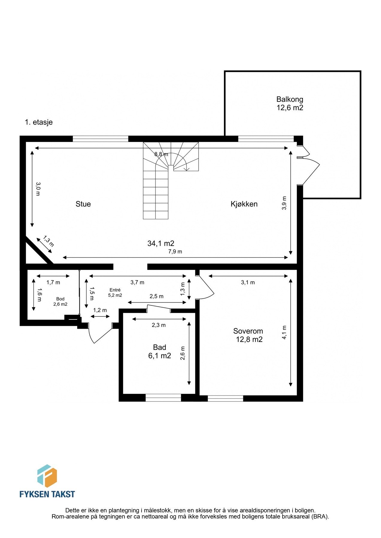 Målsatt planskisse 1.etasje. Galleribilde