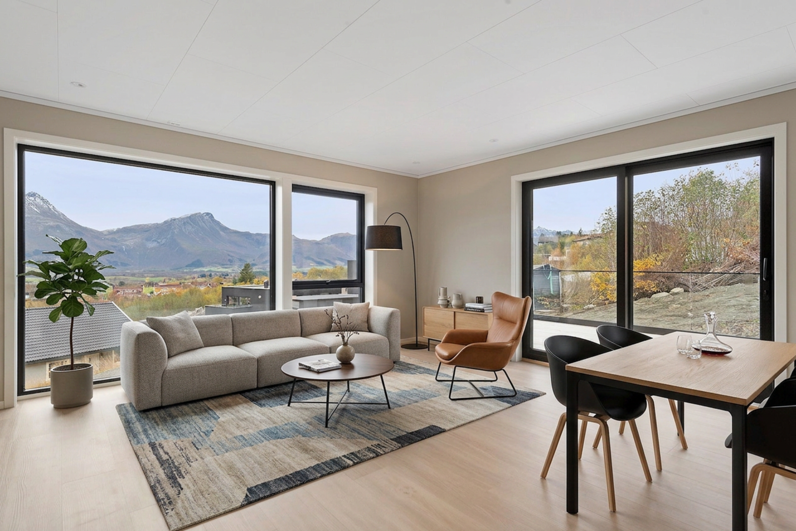 Velkommen til Øvre Teigene 20A og B! En helt nyoppført tomannsbolig med moderne løsninger. Foto: Studio Istad (Espen Istad)
Lyssetting/solforhold i foto er redigert med KI og det tas forbehold om eventuelle feil Galleribilde