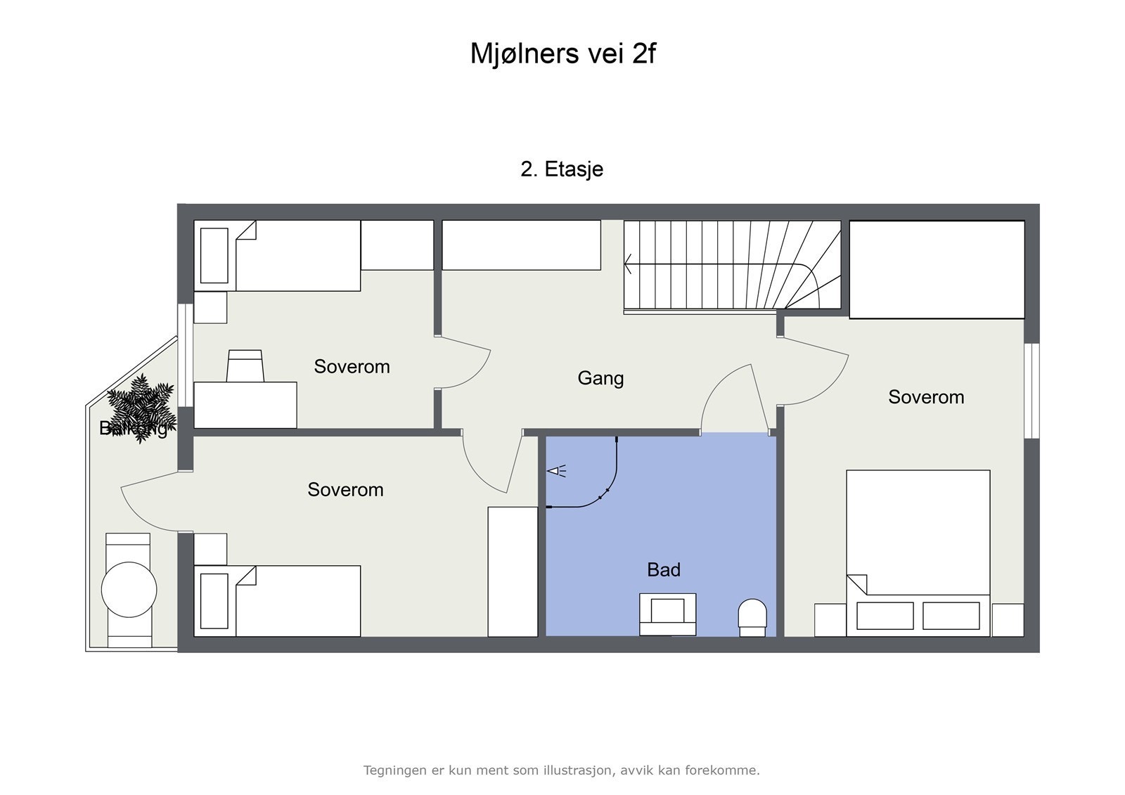 Illustrasjon 2D Mjølners vei 2F - 2. Etasje. Galleribilde