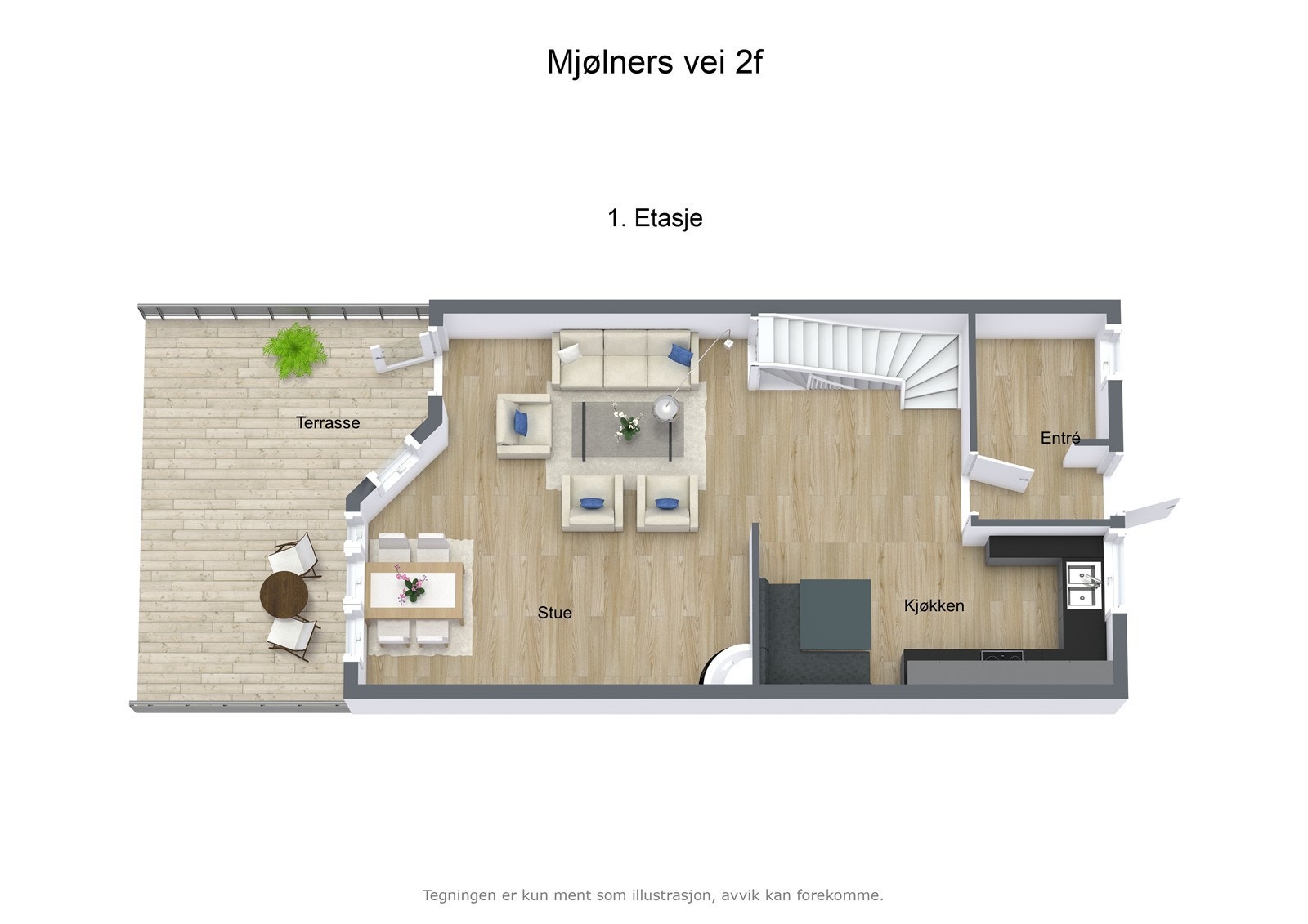 Illustrasjon 3D Mjølners vei 2F - 1. Etasje. Galleribilde