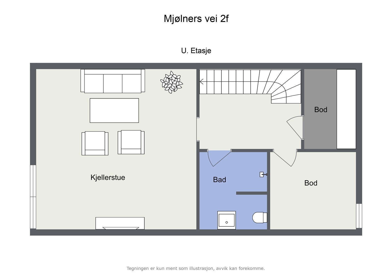 Illustrasjon 2D Mjølners vei 2F - U. Etasje. Galleribilde