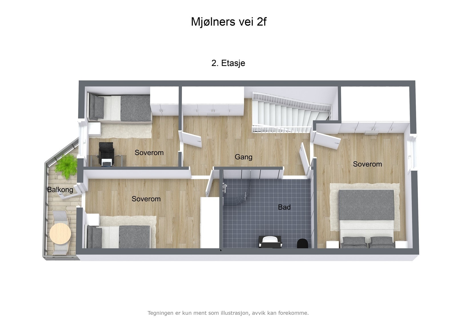 Illustrasjon 3D - Mjølners vei 2F - 2. Etasje. Galleribilde