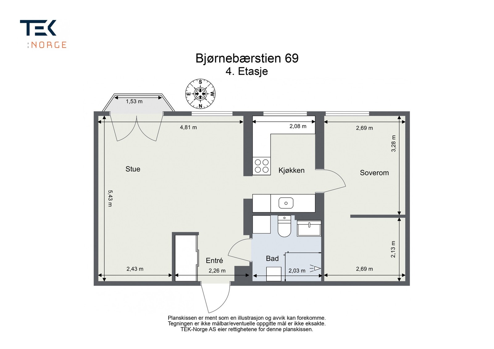 Plantegning Bjørnebærstien 69, 4. etasje Galleribilde