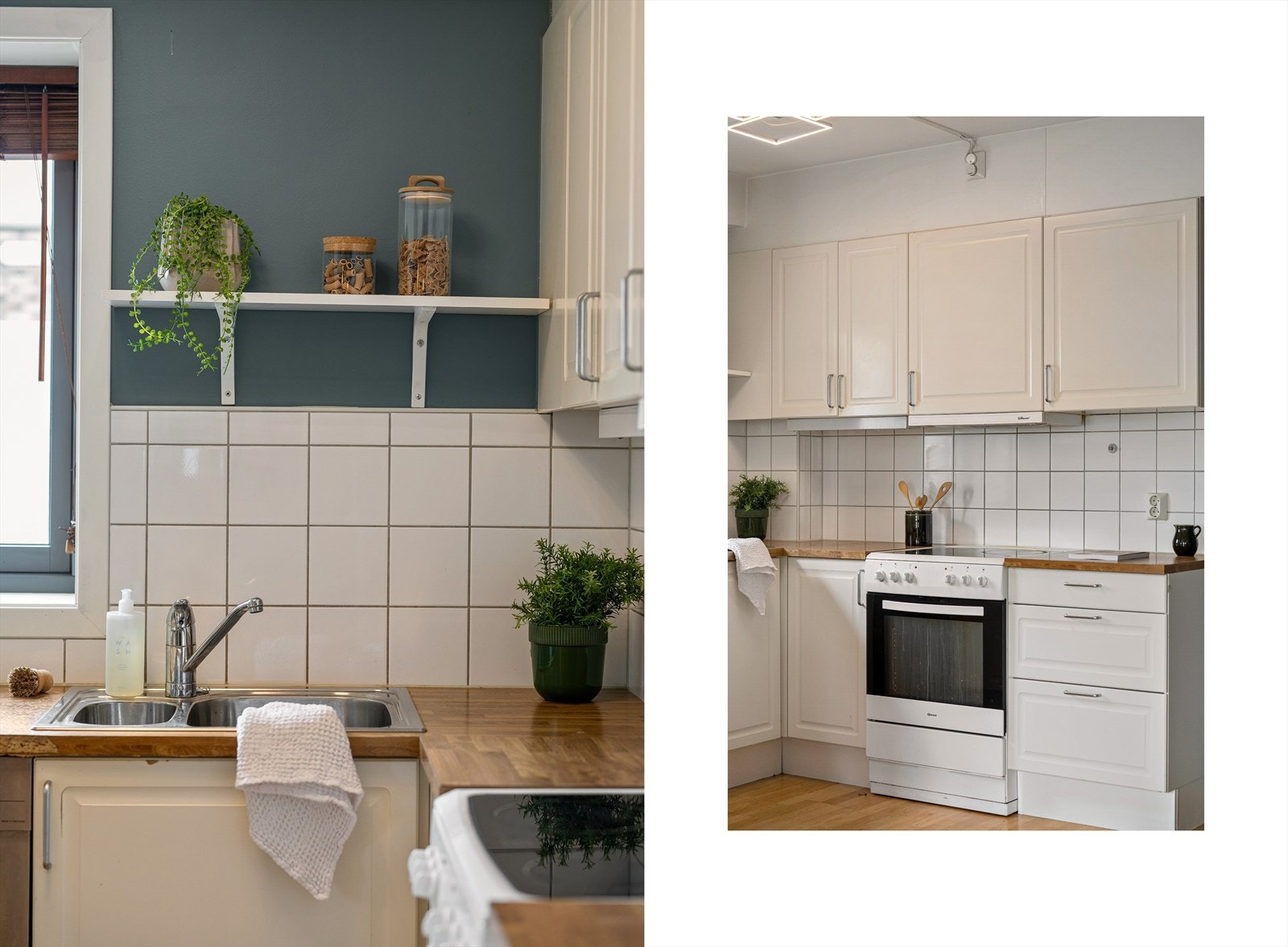 Godt med oppbevaring i både over- og underskap, supplert med praktisk overhylle. Galleribilde