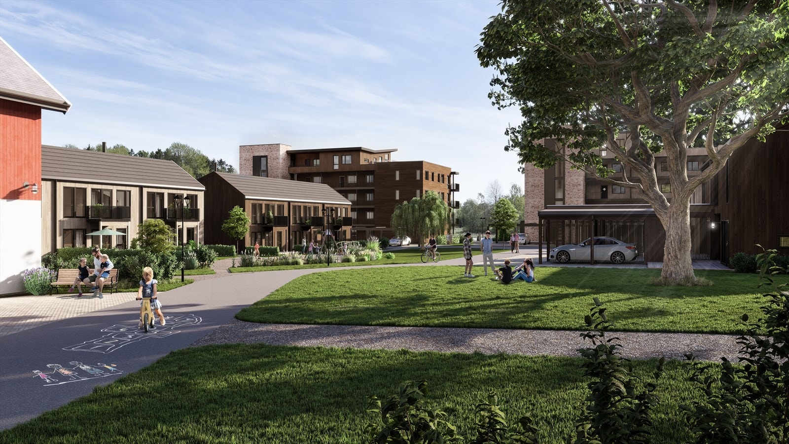 Illustrasjon: Nydelig gårdsrom med parkmessig opparbeidelse Galleribilde