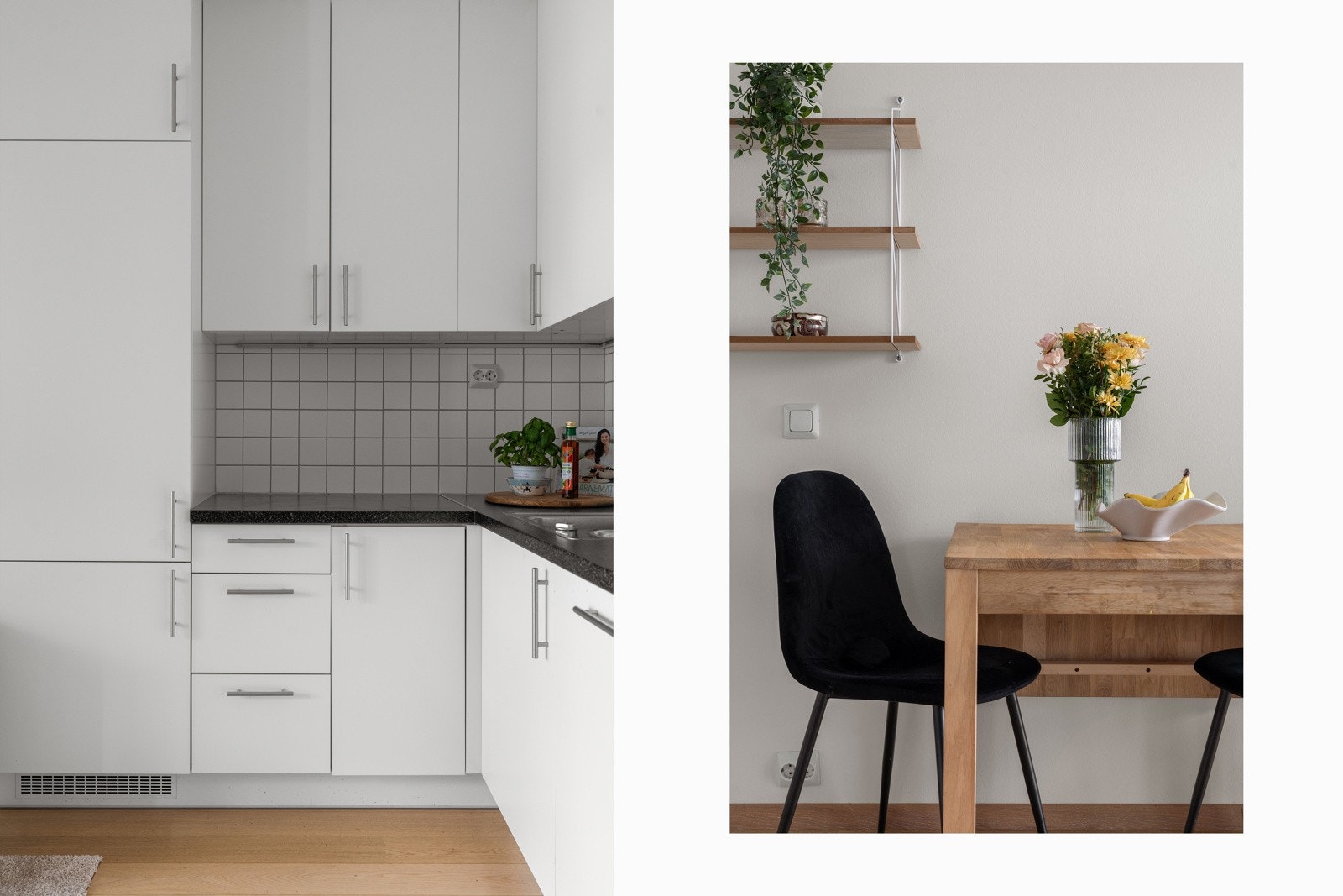 Praktisk kjøkken med slette fronter og god oppbevaringsplass i skuffer og skap.