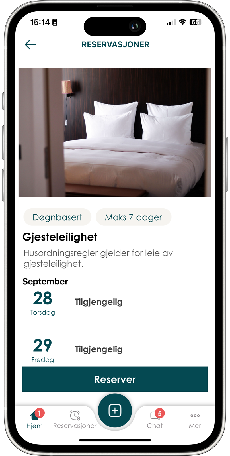 Eksempel fra Heime sin nettside på booking av gjesteleilighet Galleribilde