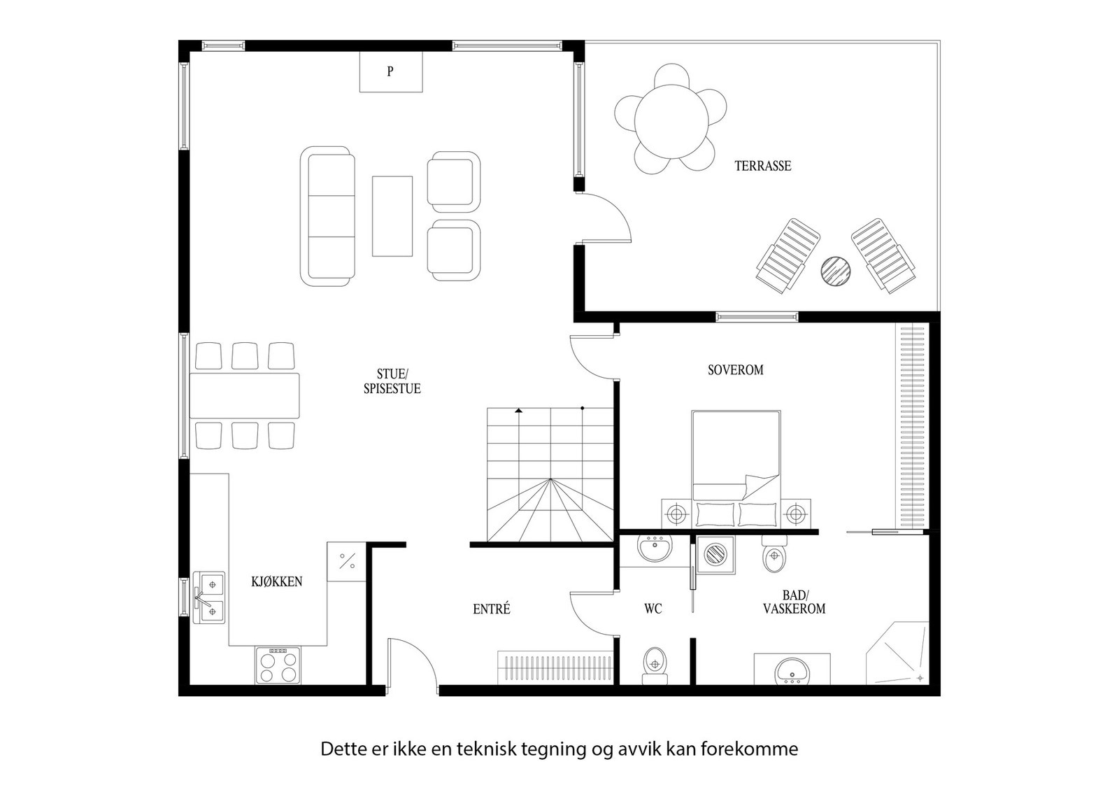 Planløsning for hovedetasjen - alt på ett plan Galleribilde