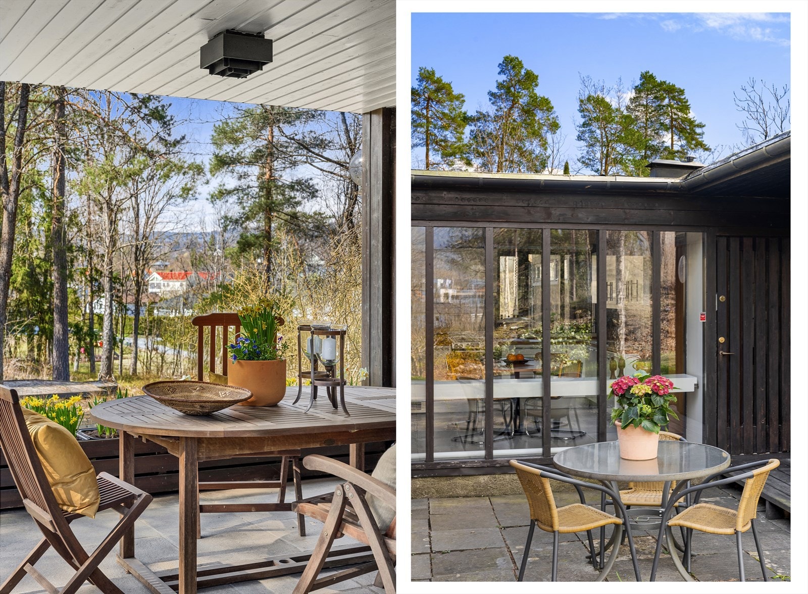 En privat og hyggelig uteplass med rom for flere sittegrupper Galleribilde