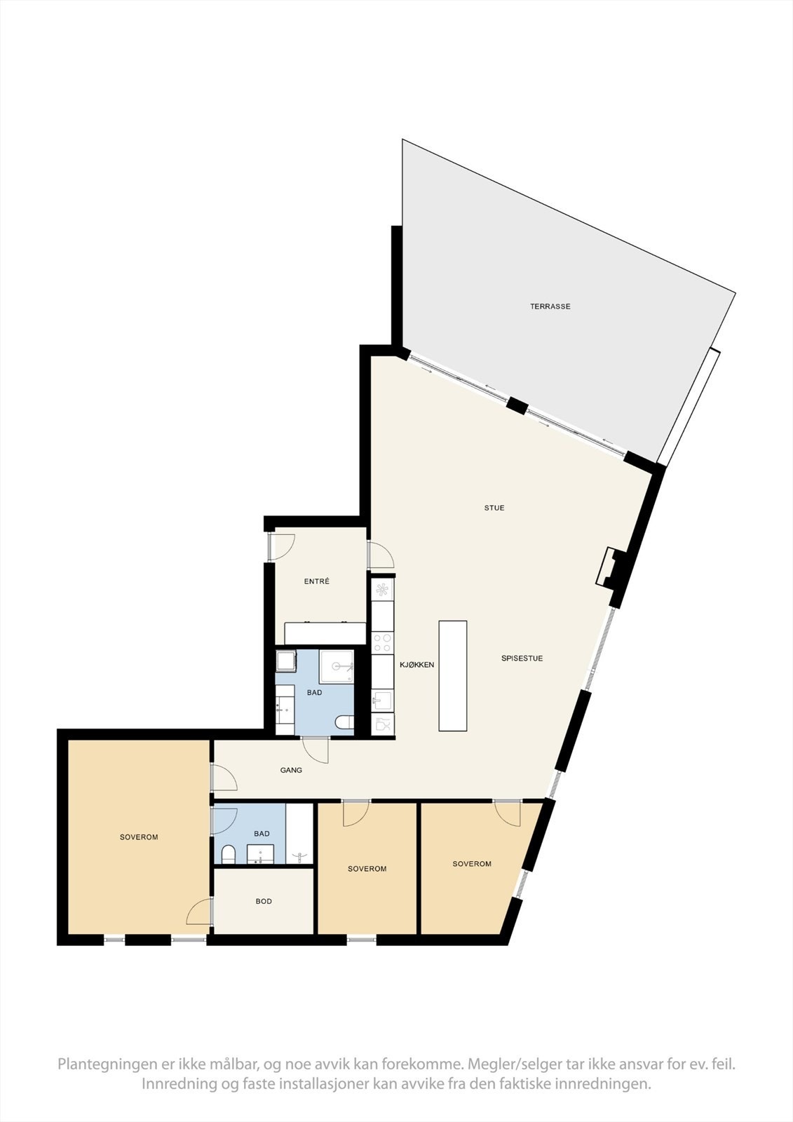 Leiligheten har en effektiv planløsning på 125 m² BRA. Galleribilde