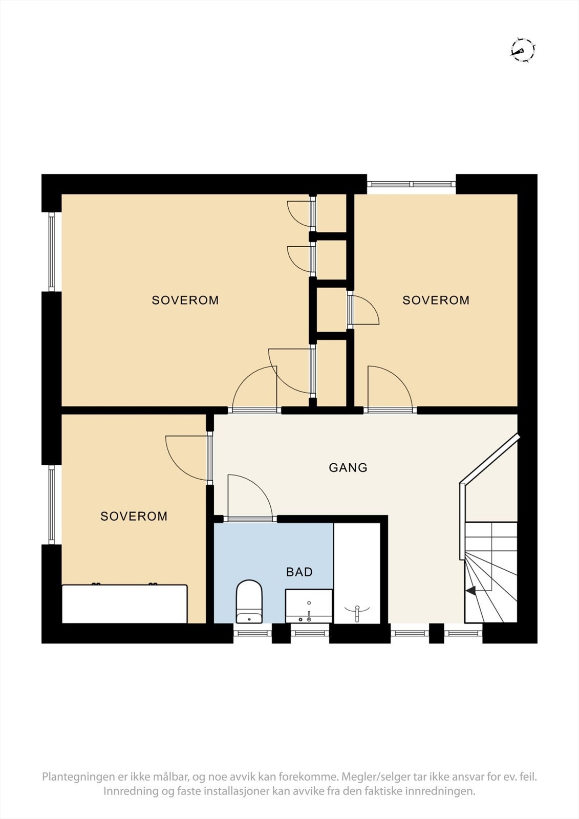 Plantegning 2. etasje med 3 soverom Galleribilde