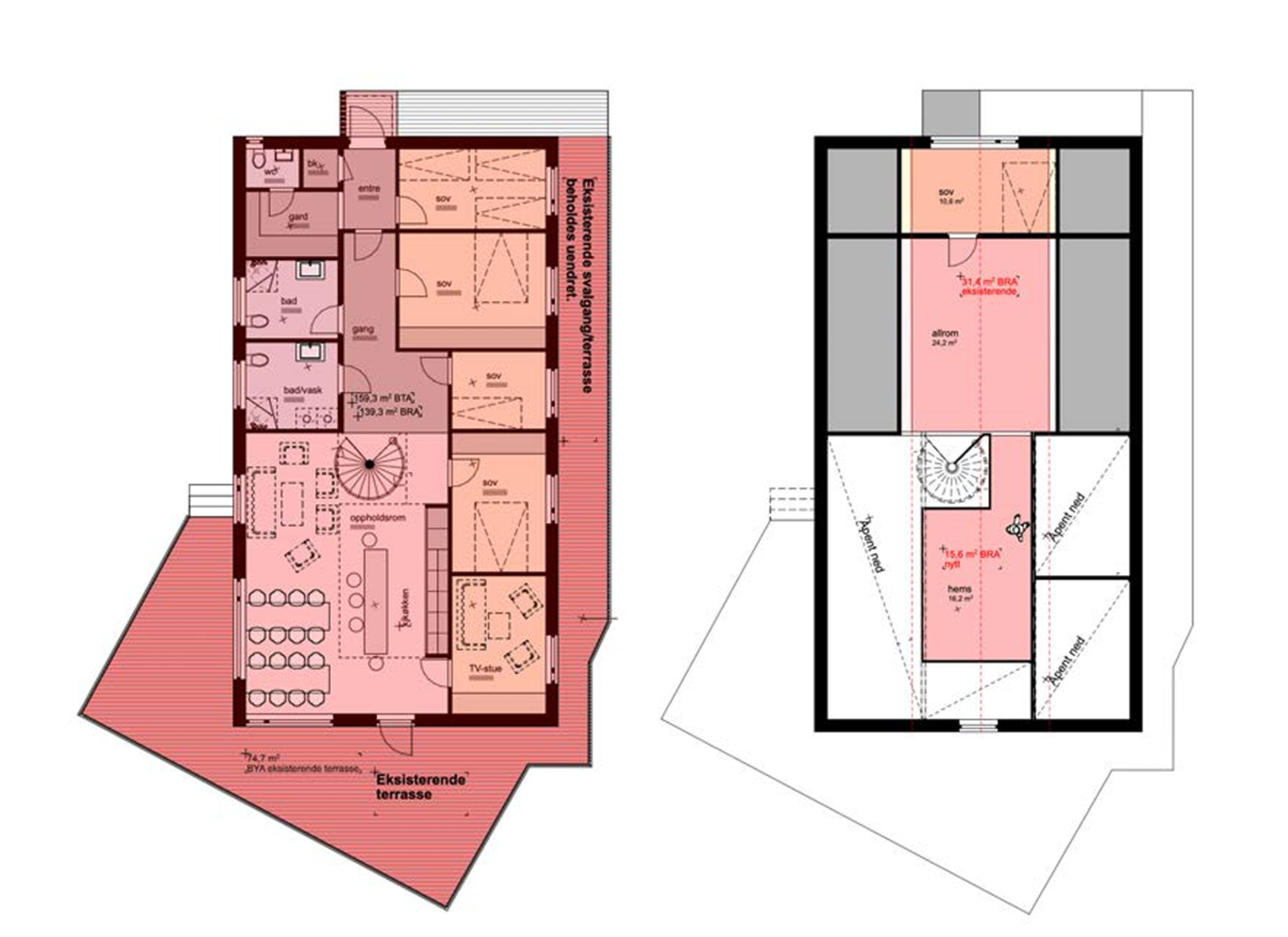 Tiltenkt plantegning ved bruksendring. Bruksendringen er nøye gjennomtenkt og klar for gjennomføring. Galleribilde