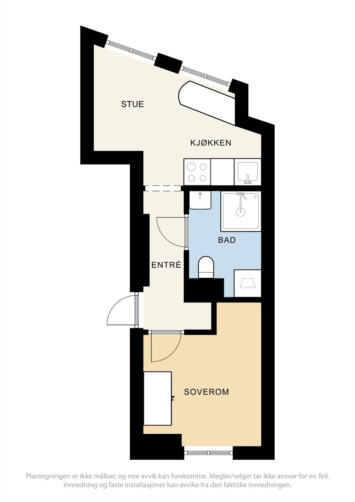 Den arealeffektive planløsningen på 24 m² gir rom for alt du trenger. Galleribilde