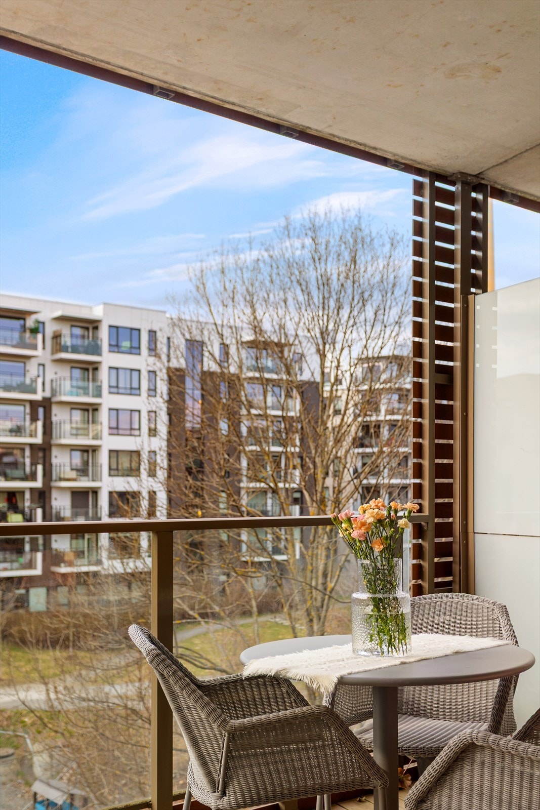 Fra balkongen er det blant annet utsyn mot nye Ensjøparken og det som skal bli et frodig parkdrag rett utenfor boligen. Galleribilde