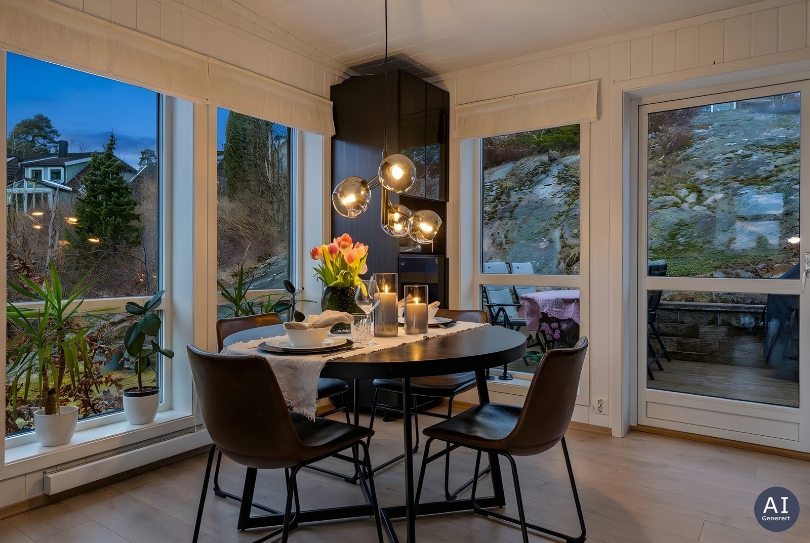 Fra spiseplassen er det direkte utgang til en terrasse på 13 m². Galleribilde