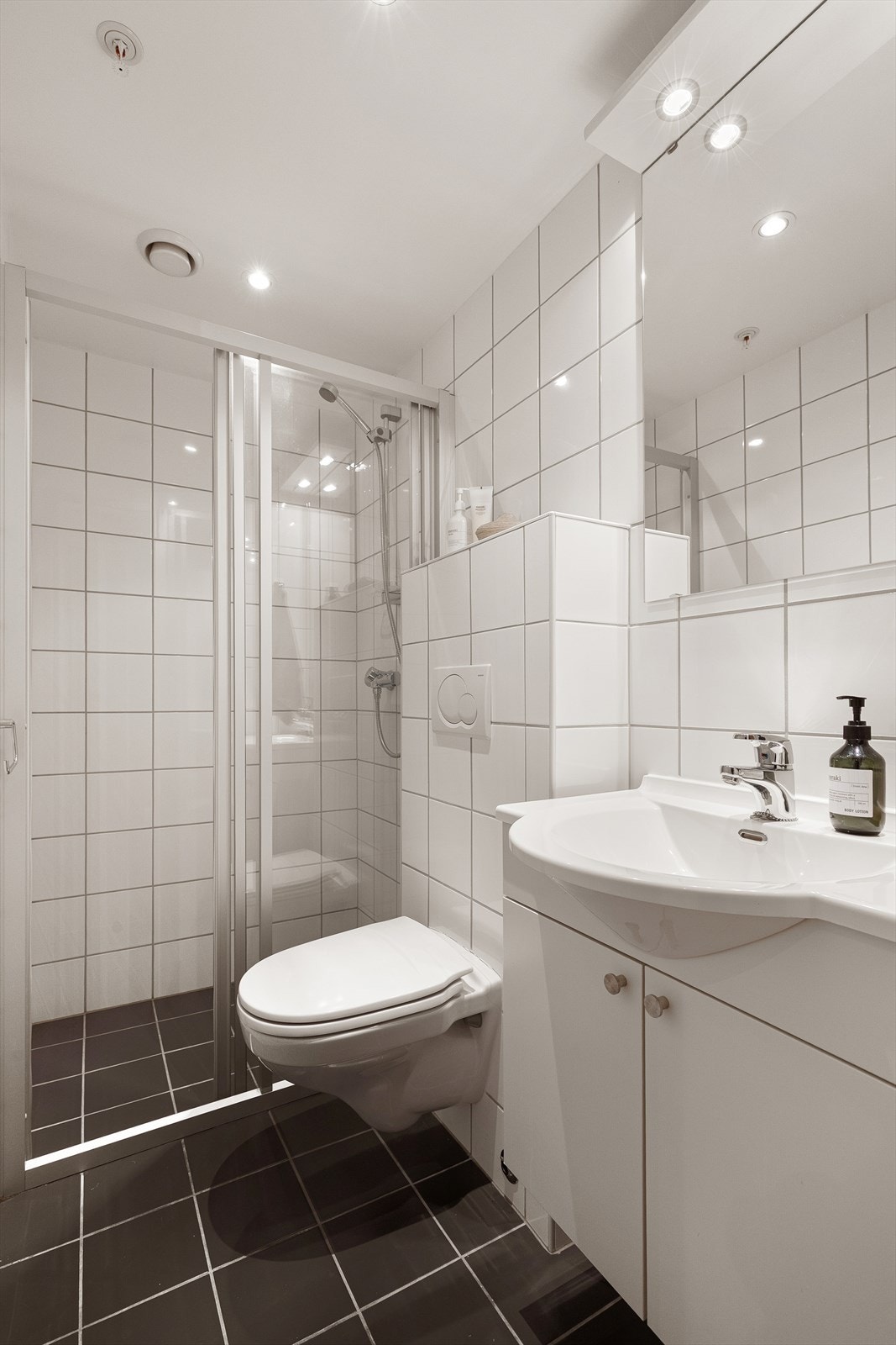 Bad 2 har dusj, servant med underskap, speil og wc. Galleribilde