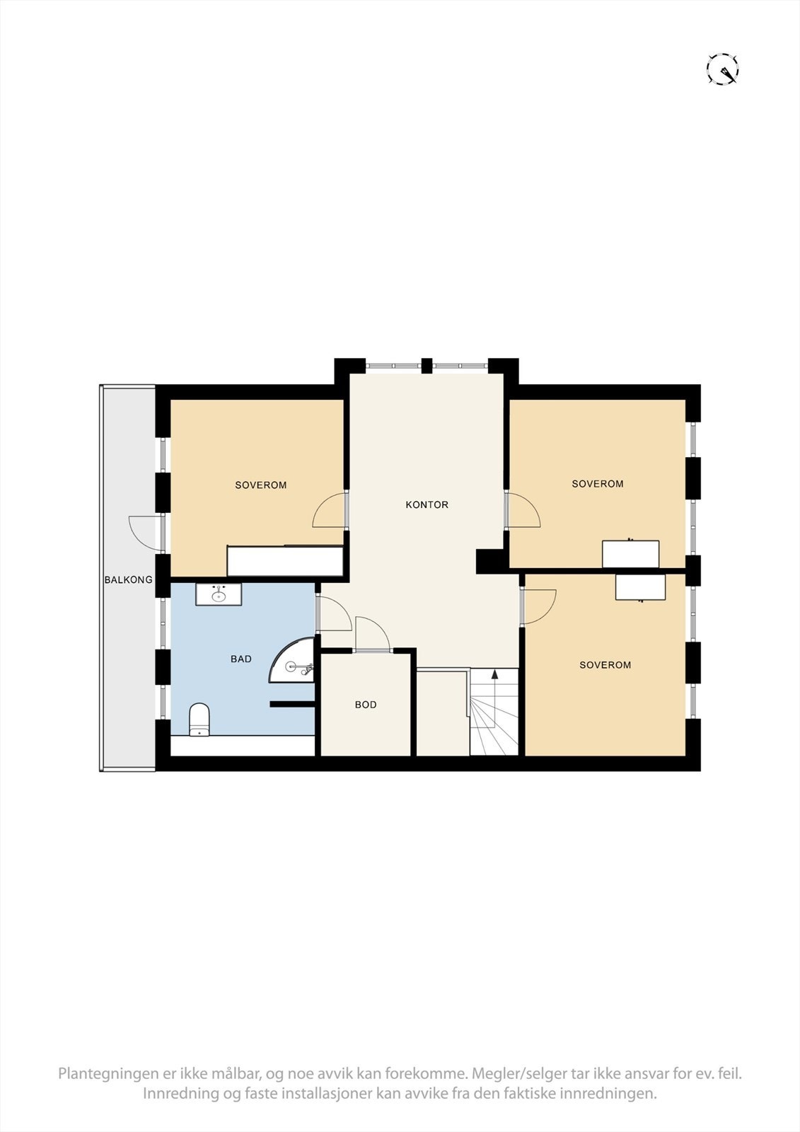 Loftsetasjen rommer en privat sone med tre soverom, bad, bod og en loftstue. Bruksarealet er 58 m². Galleribilde