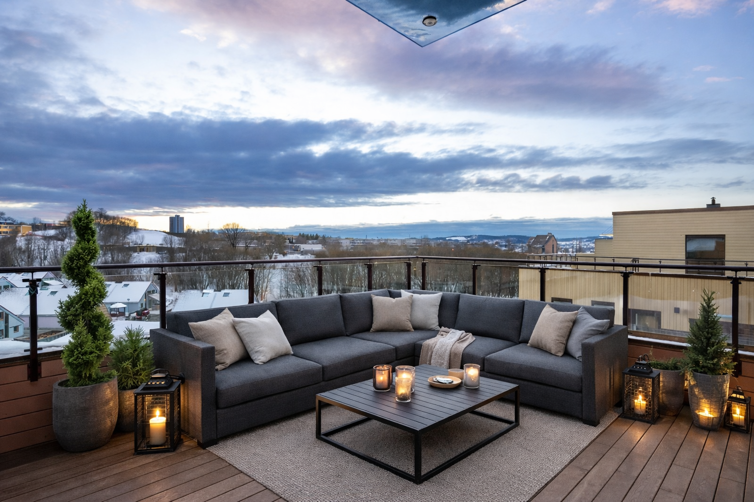 Takterrasse med illustrerte møbler Galleribilde